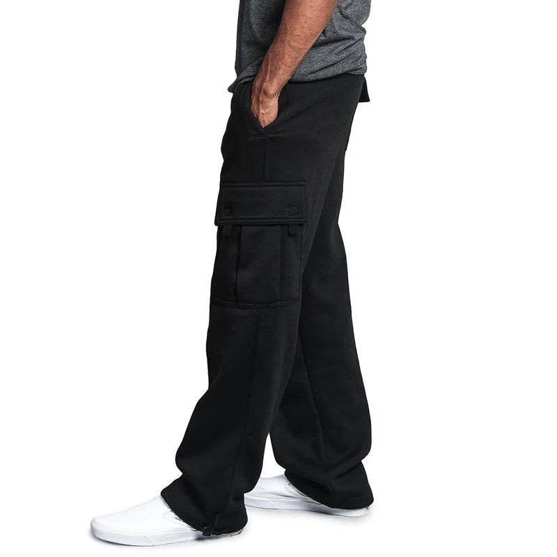 Men’s oversized straight fit jogger sweatpants with drawstring waist and multiple pockets-  black1