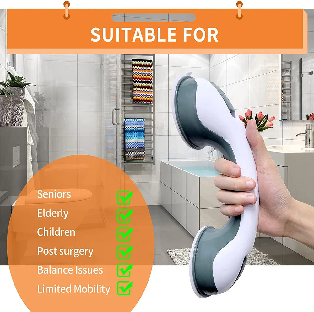 Bathroom shower grab bars with ultra-grip dual locking suction cups for anti-slip safety and support suitable for all