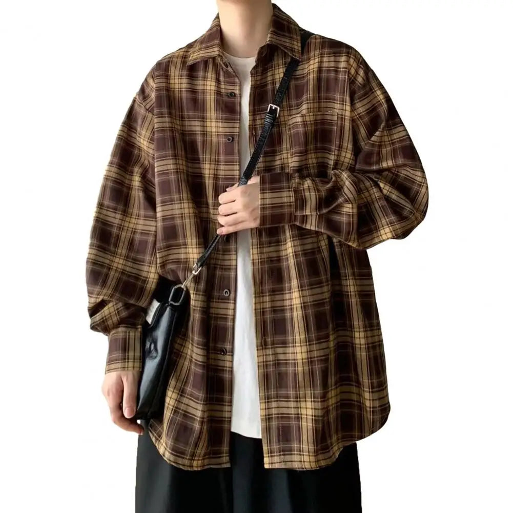 Jacket Retro Plaid Print Men's - 4  brown
