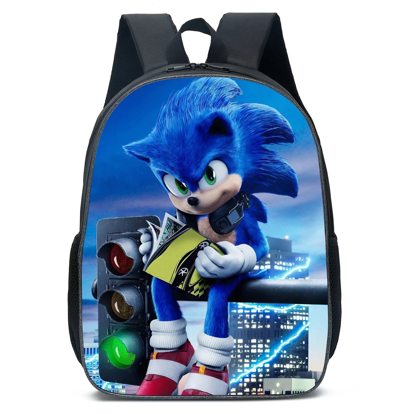 Backpack with Sonic the Hedgehog design on a white background