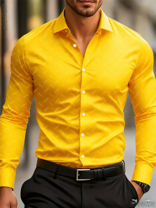 Yellow dress shirt worn by a person with a blurred background
