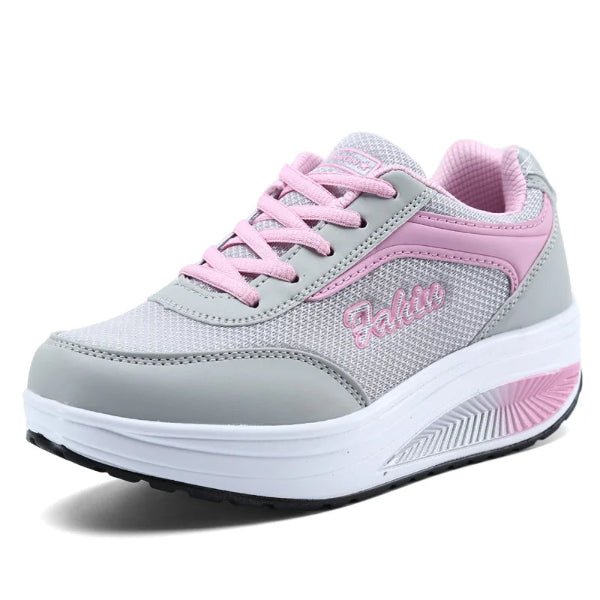 Women’s vulcanized sneakers platform flats walking shoes plus size - Pink