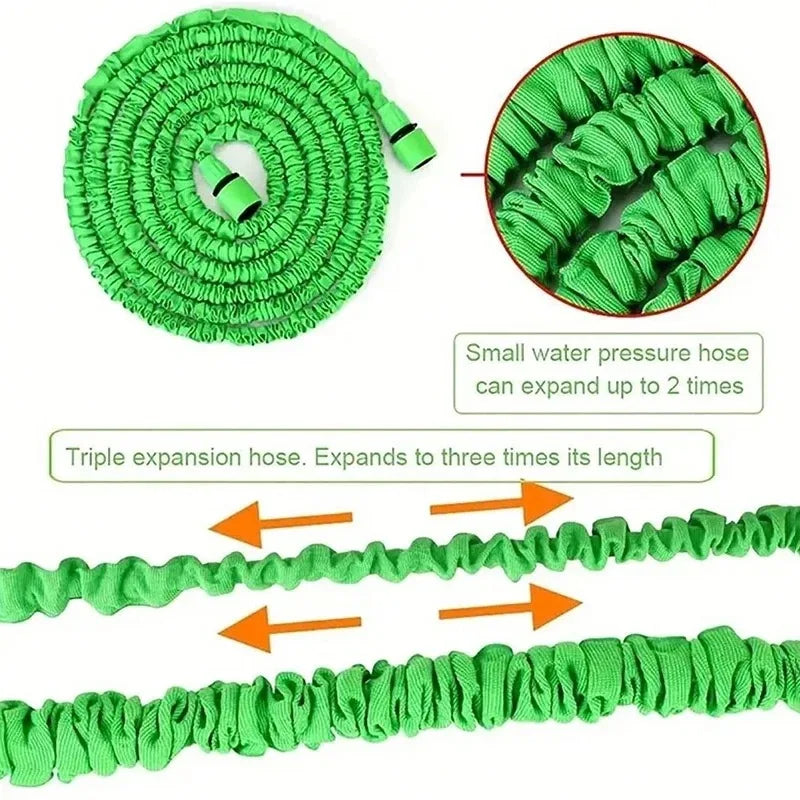 Expandable 25FT–200FT garden hose with high-pressure spray gun for watering and car cleaning - Expansion