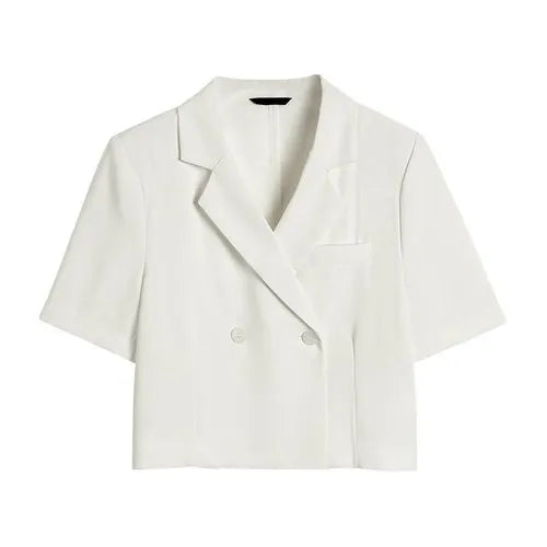 Cropped blazer for women – trendy Korean style notched slim fit chic solid color fashion suit outwear white