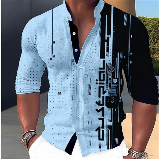 Men’s Standing‑Neck Long Sleeve Shirt – Soft Casual Fashion Top