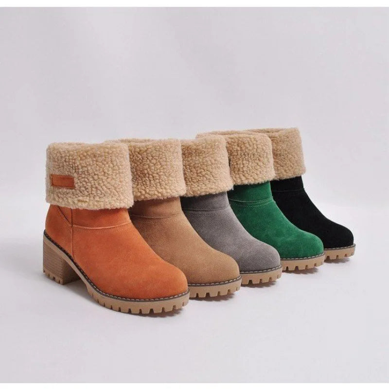 Women’s warm fur-lined ankle snow boots with wool interior, comfortable and casual design, available in plus sizes - 3 multi colors