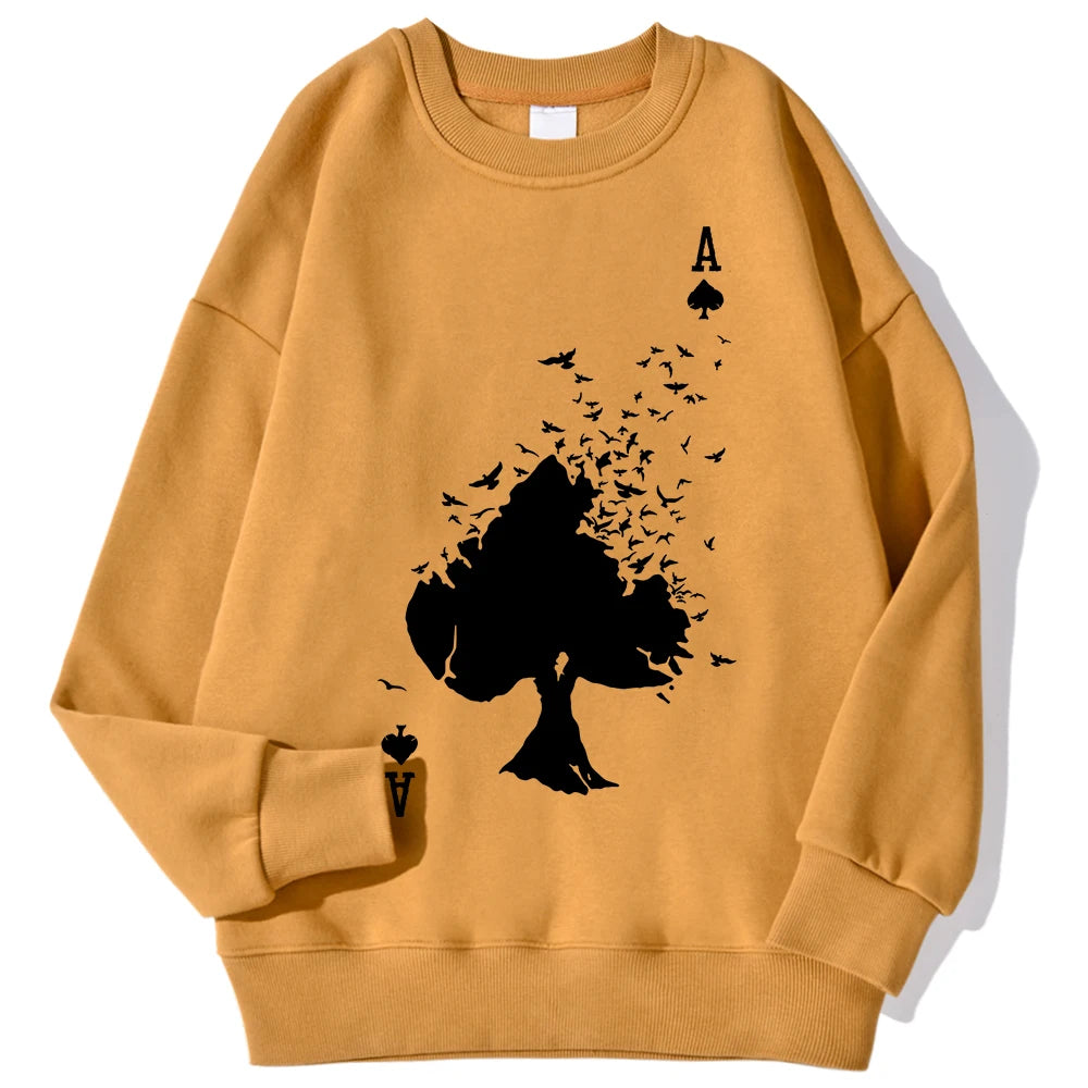 Drifting Spades Black Pattern Sweatshirt – Hip Hop Style Fleece Pullover for Men - orange