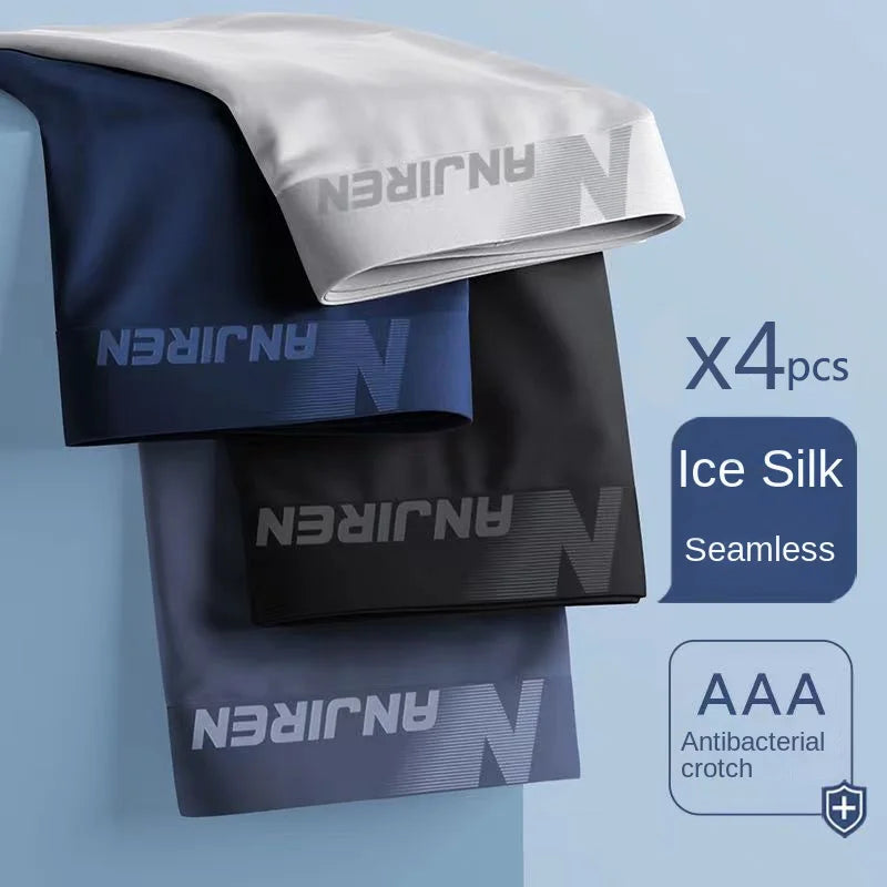 4-pack men’s ice silk boxer shorts in assorted colors with U convex pouch Antibacterial crotch