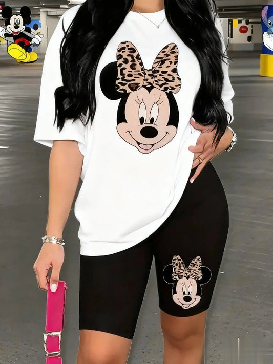 Oversized unisex Minnie Mouse cartoon graphic T‑shirt in summer streetwear style 457
