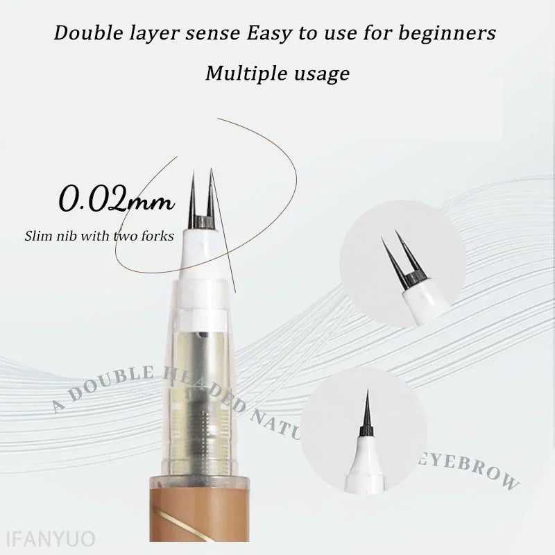Eyebrow pen with text highlighting features on a white background