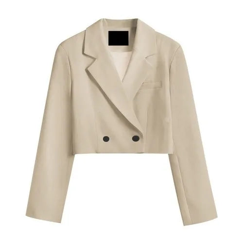 Cropped blazer for women – trendy Korean style notched slim fit chic solid color fashion suit outwear khaki short