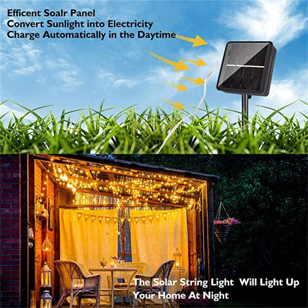 10M and 20M solar LED string lights for outdoor garden and Christmas decoration, waterproof festoon garland 1