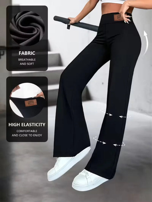 Women’s high‑waisted stretchy straight‑leg black office trousers 03