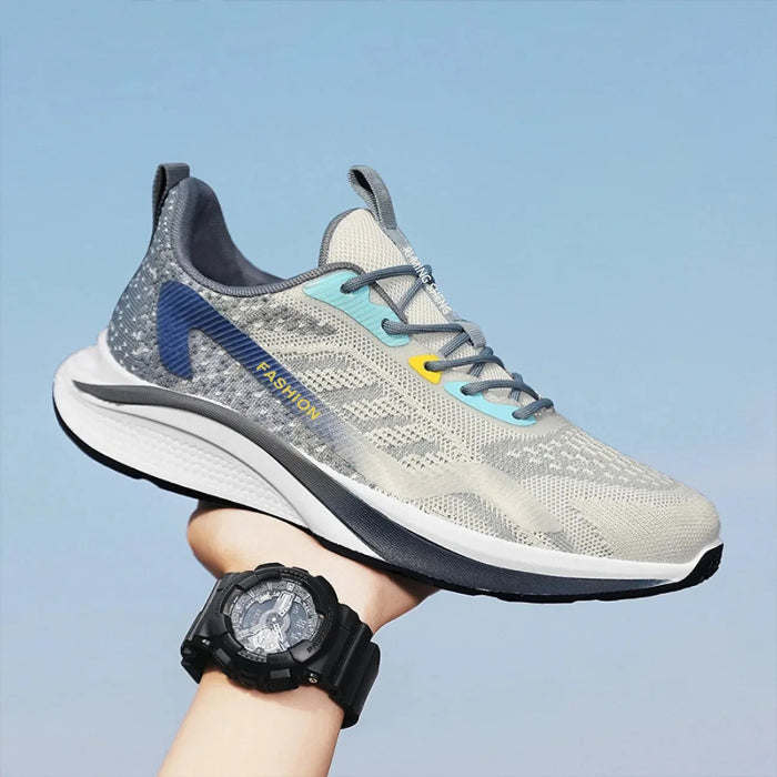 Lightweight men's mesh lace-up sneakers in casual style, breathable vulcanized shoes for walking or everyday wear - gray
