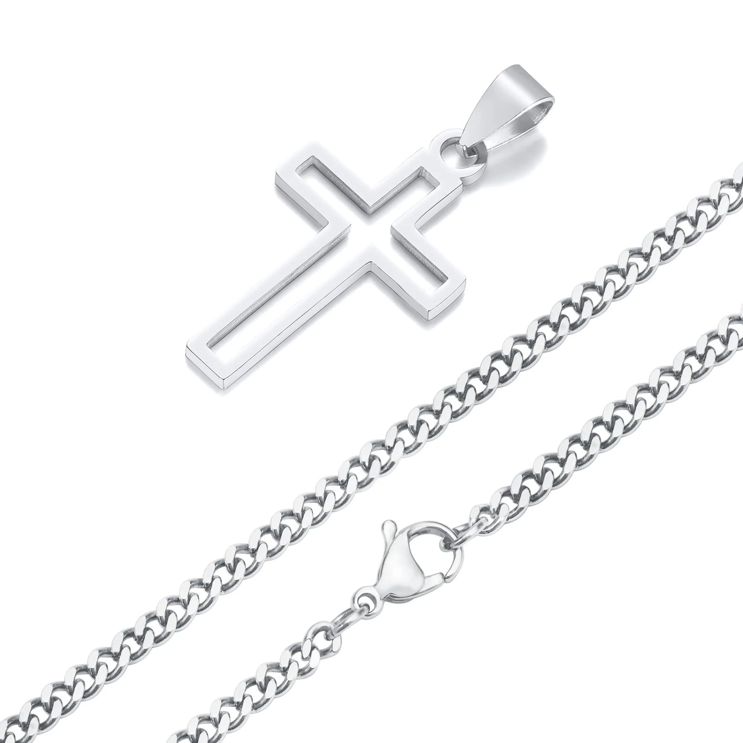 Mens Cutout Cross Necklaces. - silver02