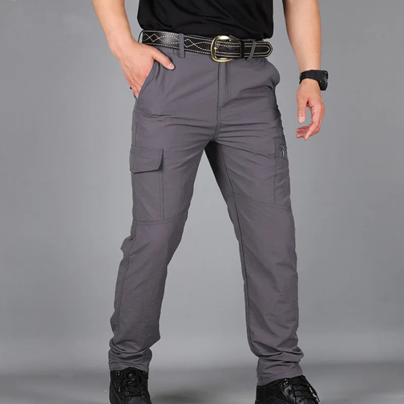 Men’s summer cargo pants in streetwear style, designed for trekking, hiking, and outdoor work with multiple pockets and breathable fabric - 3 gray