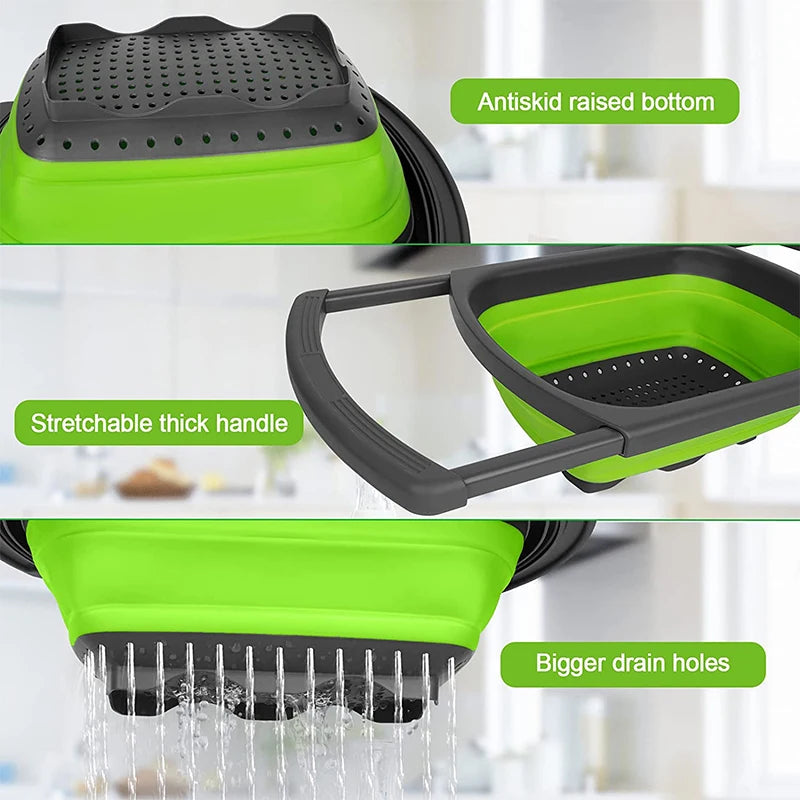 Collapsible Colander with Extendable Handles for Strainer Over The Sink