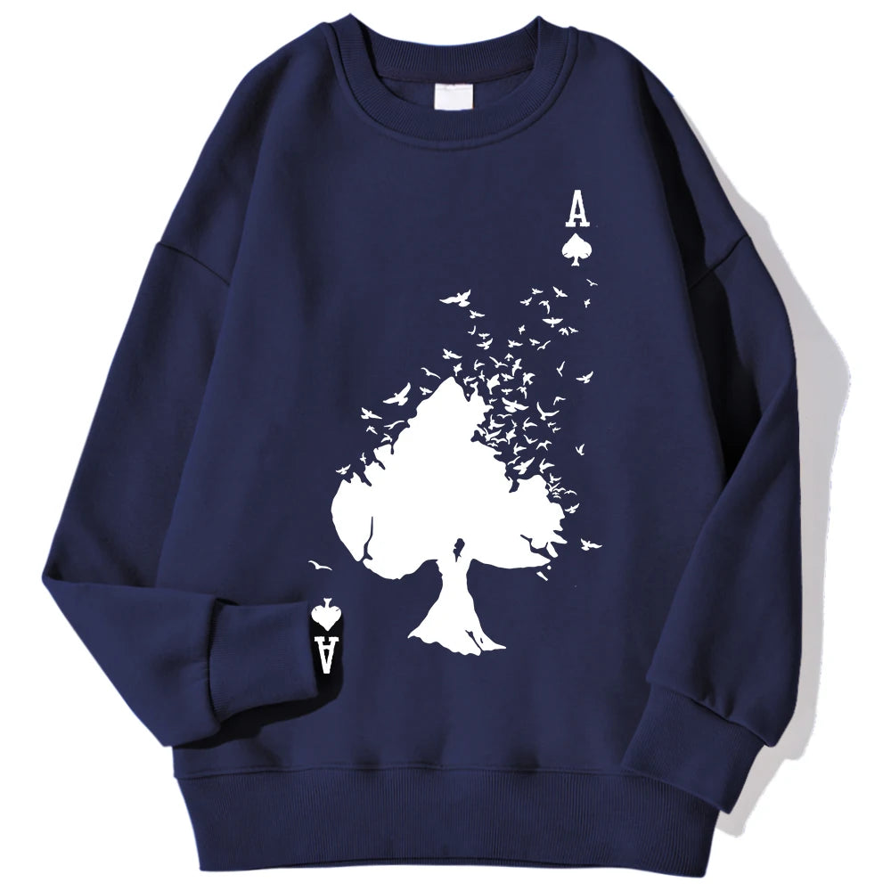 Drifting Spades Black Pattern Sweatshirt – Hip Hop Style Fleece Pullover for Men - dark blue3