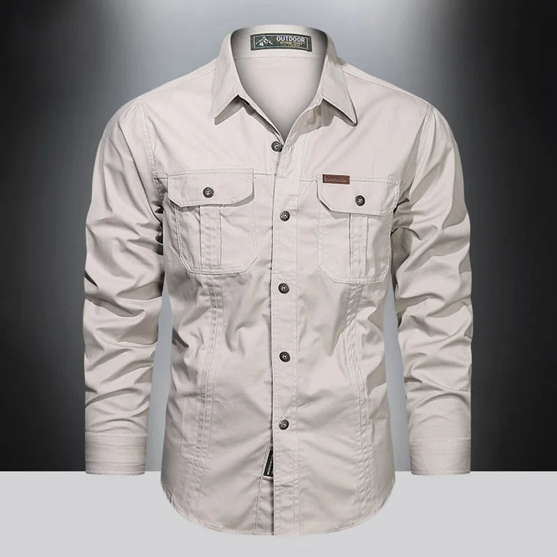 Cotton Cargo Shirt for Men Long Sleeve - 1