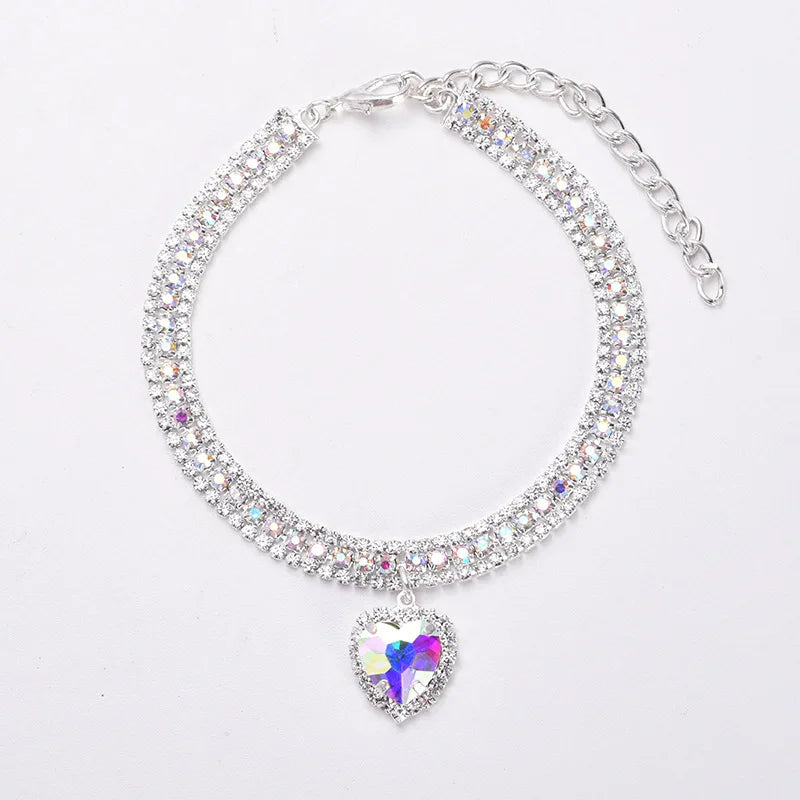 Adjustable Pet Necklace Cat Dog - silver heart