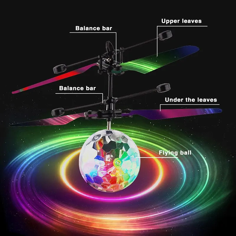 LED flying crystal ball toy with infrared induction and colorful lights -- description