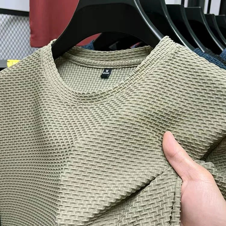 Men’s summer round neck short sleeve T-shirt M-5XL wrinkle-free breathable fabric - L green