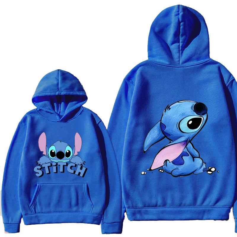 Blue hoodie with cartoon character on front and back