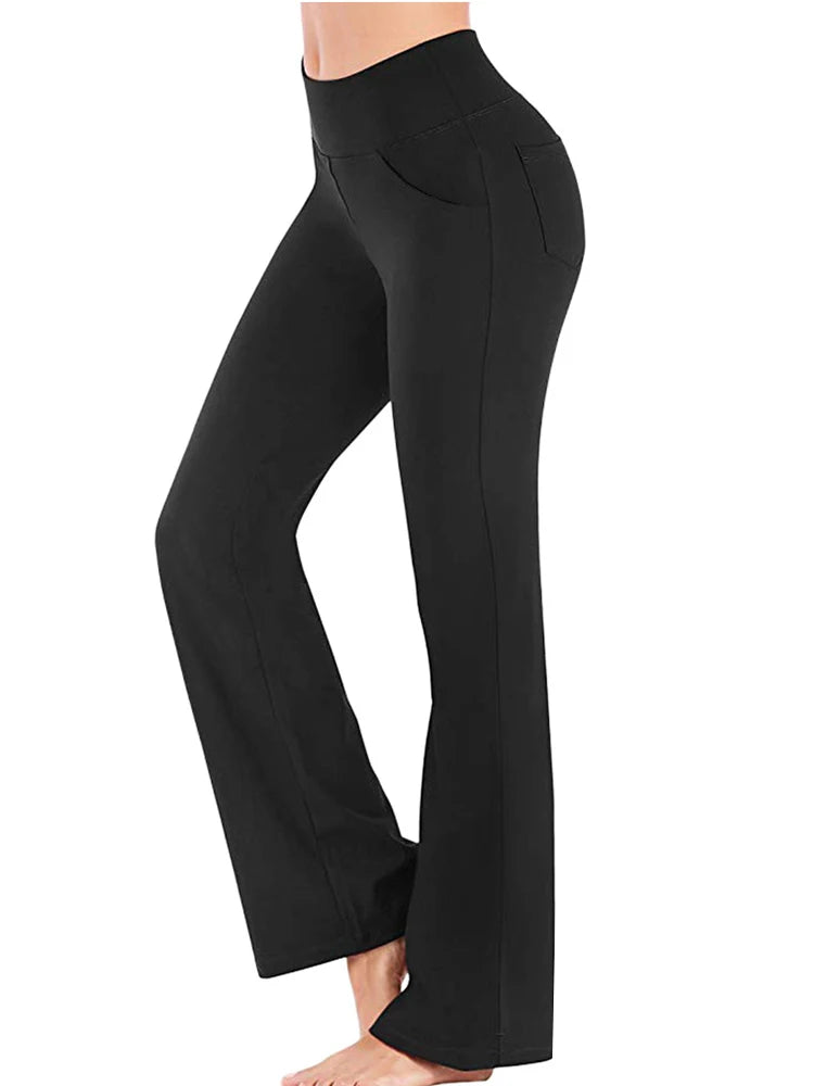 Women’s elegant high-waisted palazzo trousers with wide flared legs, designed for professional or formal wear black 02