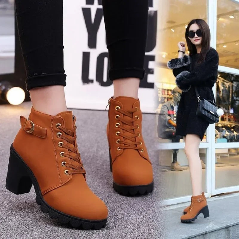 Front view of 2024 women’s lace-up high heel pumps boots- 6