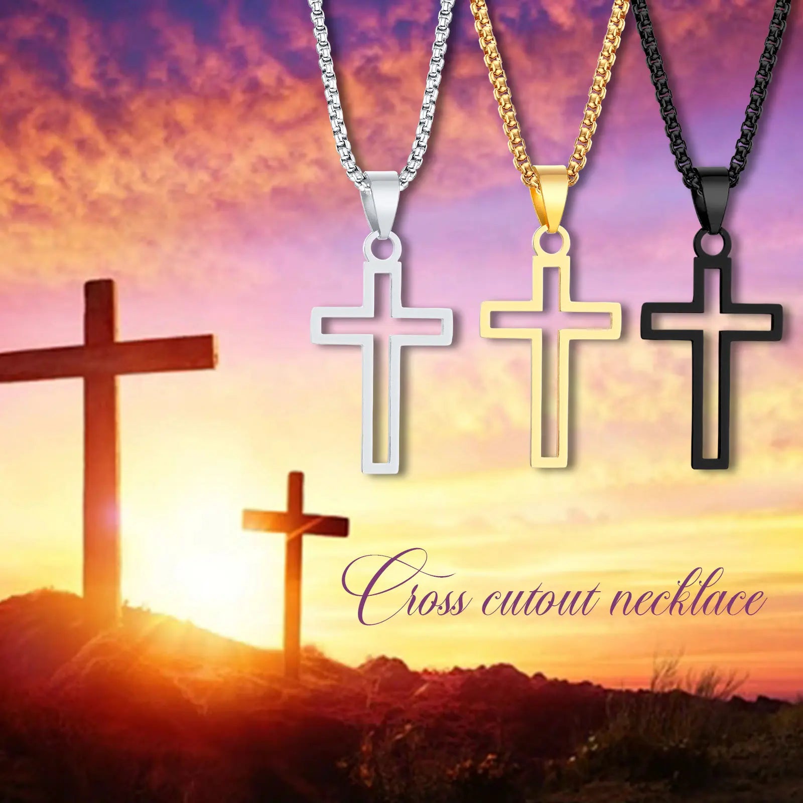 Mens Cutout Cross Necklaces. - 3