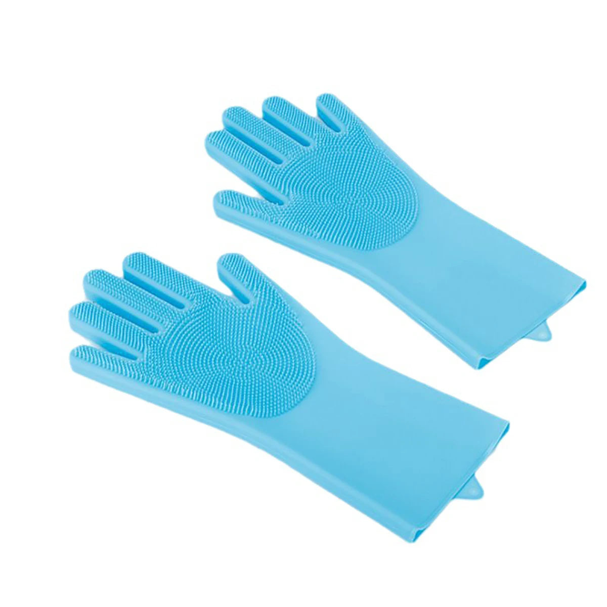 Pair of blue gloves with textured surface on a white background