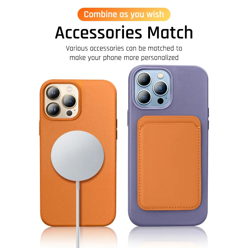 Luxury leather magnetic iPhone case with MagSafe and animated design for iPhone 15 14 13 Pro Max Plus Mini orange and purple