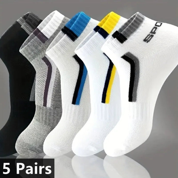 5 pairs of men's striped cotton ankle sports socks, breathable and sweat-absorbing - 02