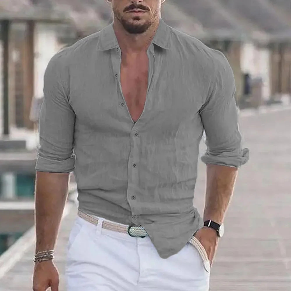 Men's Shirt Cotton linen Fashion Casual -12