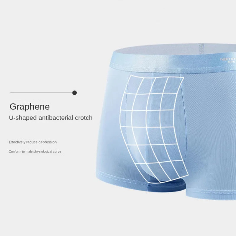 4-pack men’s ice silk boxer shorts in assorted colors with U convex pouch graphene
