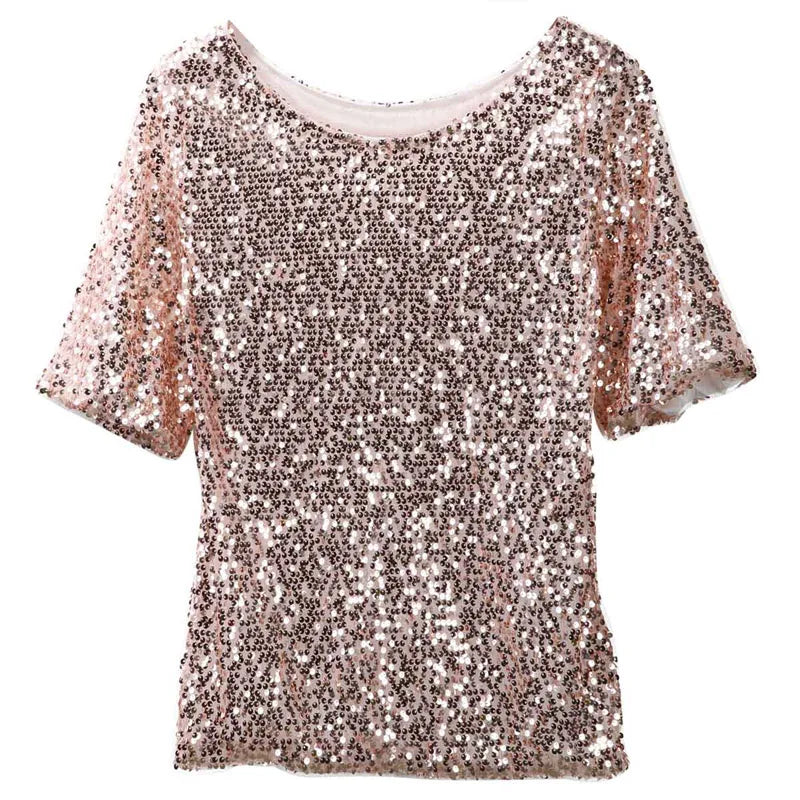 Sloping Shoulder Sequin Tee – Chic Streetwear