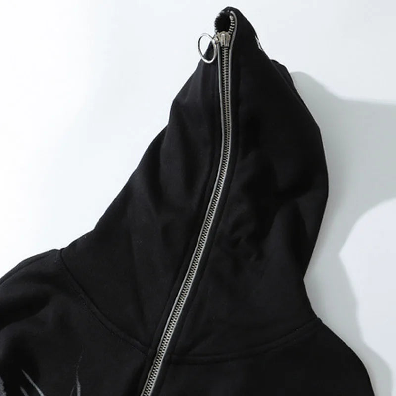 Gothic Graphic Print Zip-Up Hoodie for Women – Casual Long Sleeve Streetwear Sweater - 06