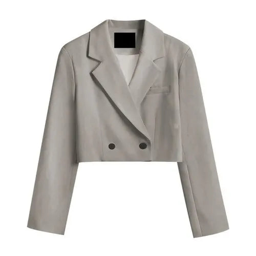 Cropped blazer for women – trendy Korean style notched slim fit chic solid color fashion suit outwear beige