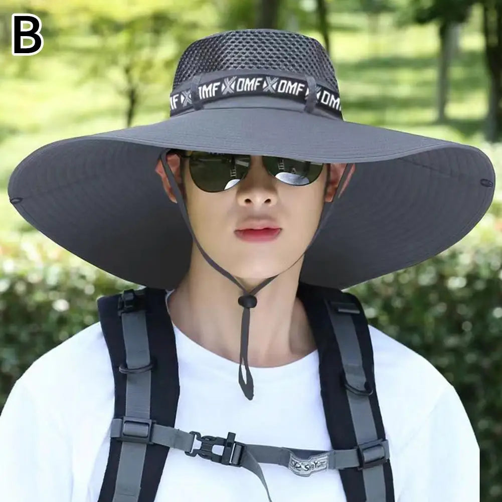 Summer large sun hat for men and women with breathable mesh and UV protection -dark gray