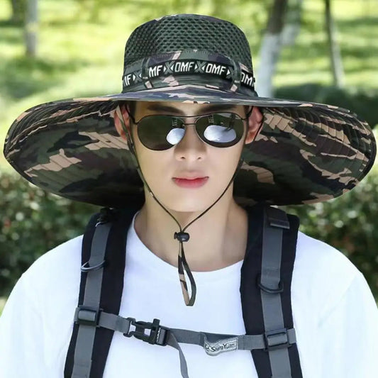Summer large sun hat for men and women with breathable mesh and UV protection -army green