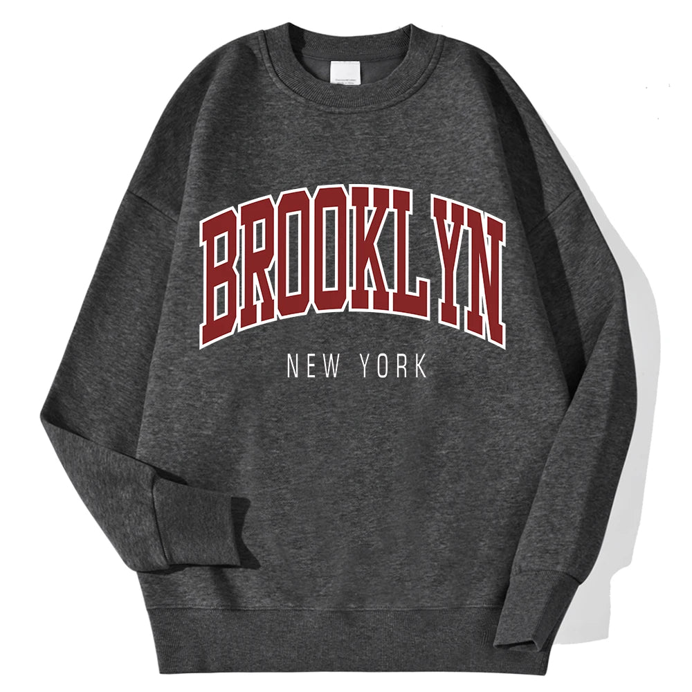 Brooklyn New Work Printed Hoodie Women’s Cotton Colorful Casual Top - dark gray