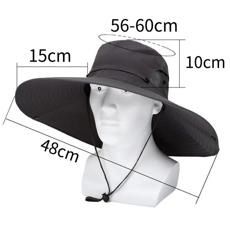 15CM large brim sun hat with mesh for UV protection, ideal for men and women outdoors -dimensions