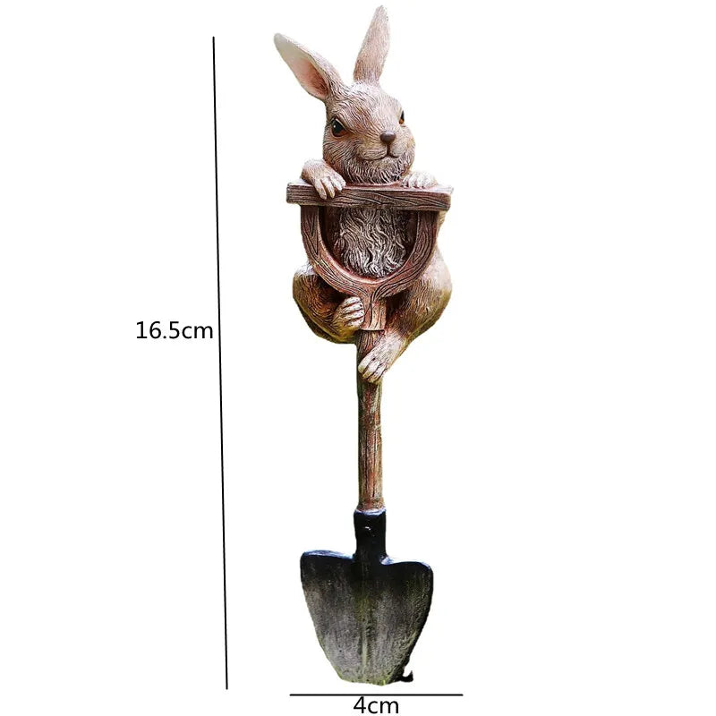 Creative resin garden decorations featuring frog, rabbit, and turtle with shovel for outdoor bonsai, lawn, patio, and balcony display dimensions