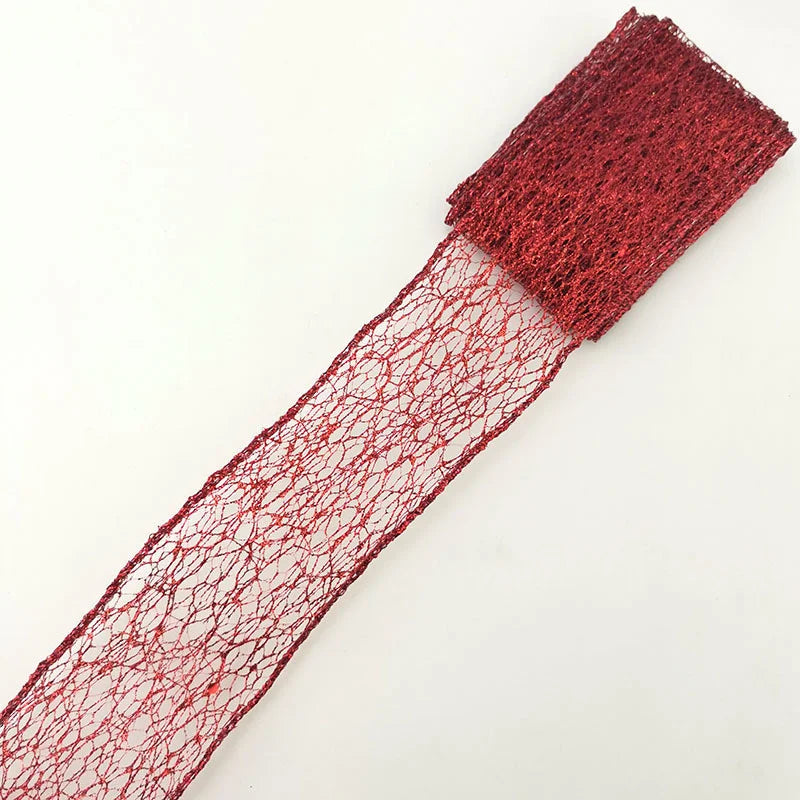 2-meter roll of 50mm shiny gold hollow-out ribbon red