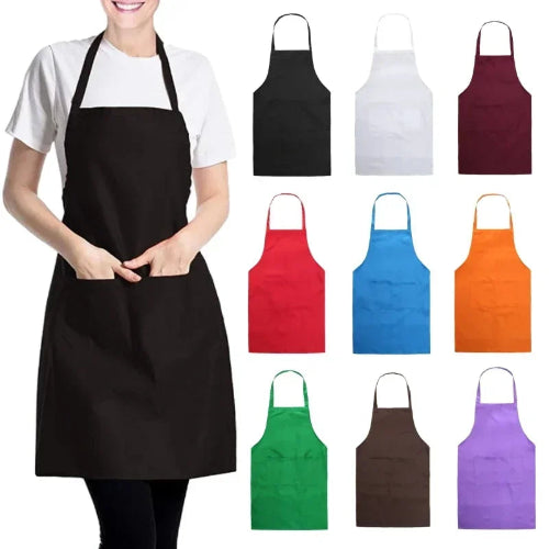 Unisex adjustable solid color cooking apron with front pocket for chefs, waiters, BBQ, kitchen, and salon use- black