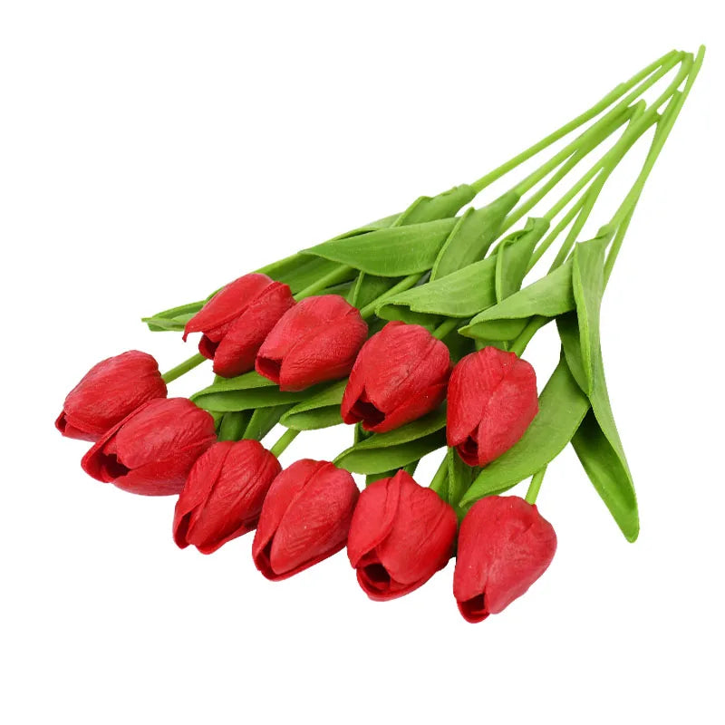 10PCS real touch artificial tulip flower bouquet for wedding, home, or garden decoration-red