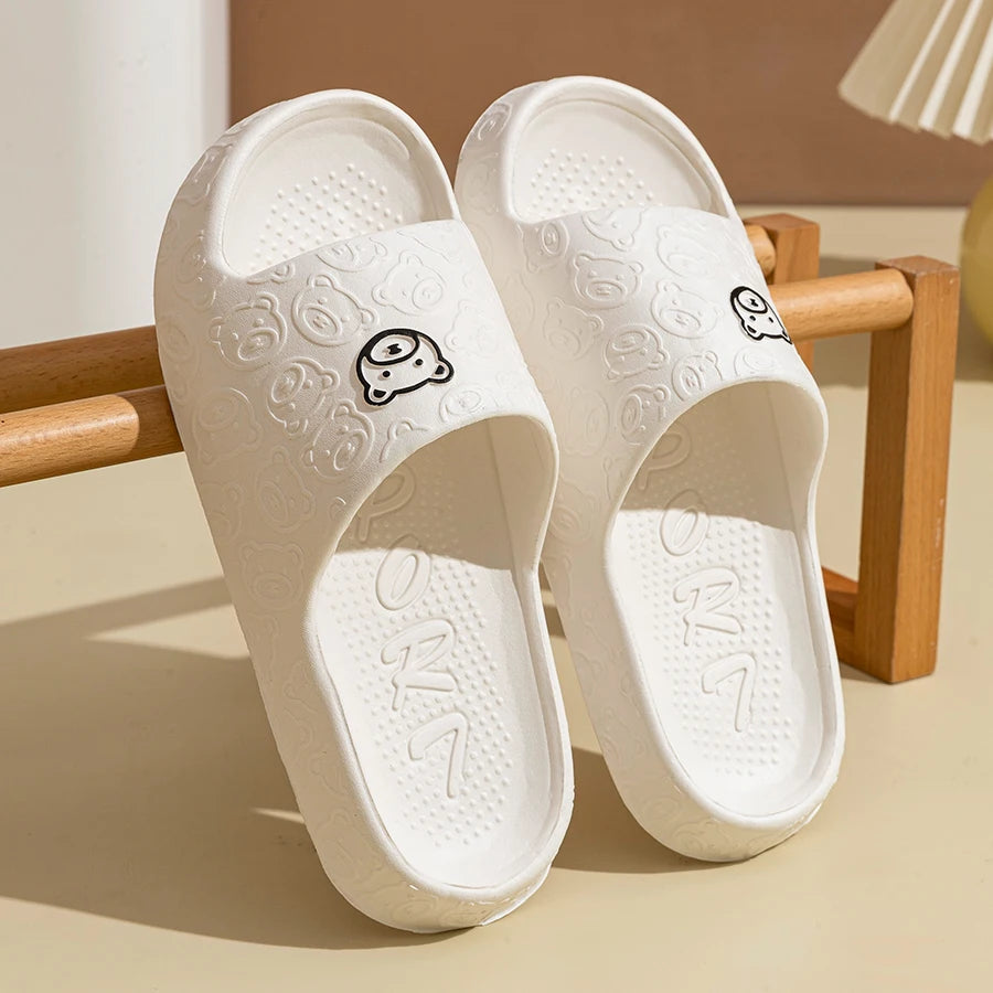 Little Bear print non-slip indoor bathroom slippers for men and women, soft summer fashion casual sandals white 3