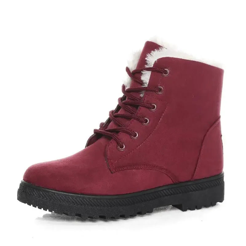 Winter Boots Ladies Snow Boots Lace Up   red