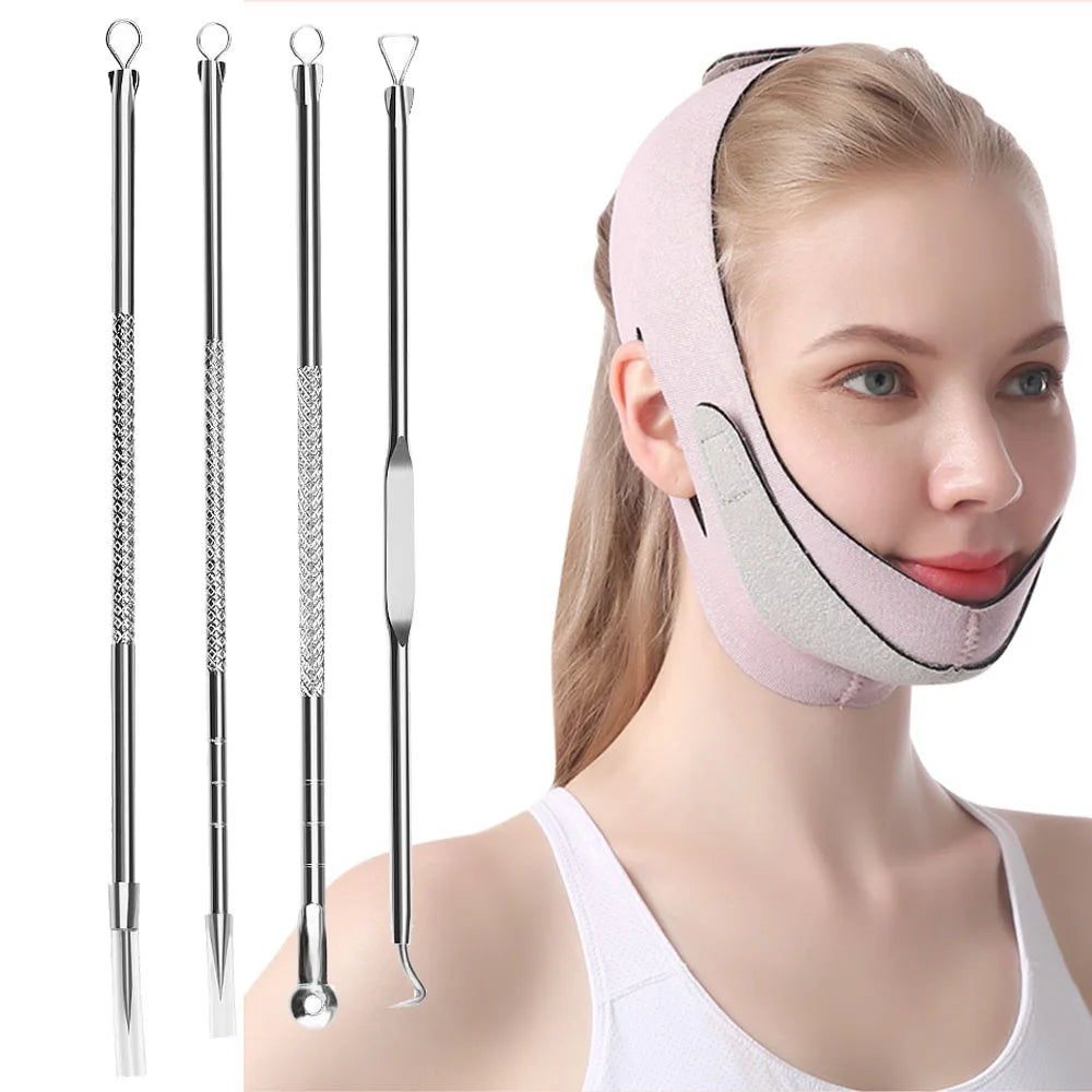 EMS Face Slimming Bandage V-Line Face Shaper - with acne needles