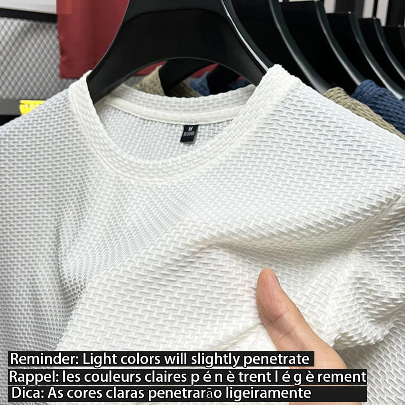 Men’s summer round neck short sleeve T-shirt M-5XL wrinkle-free breathable fabric- white2
